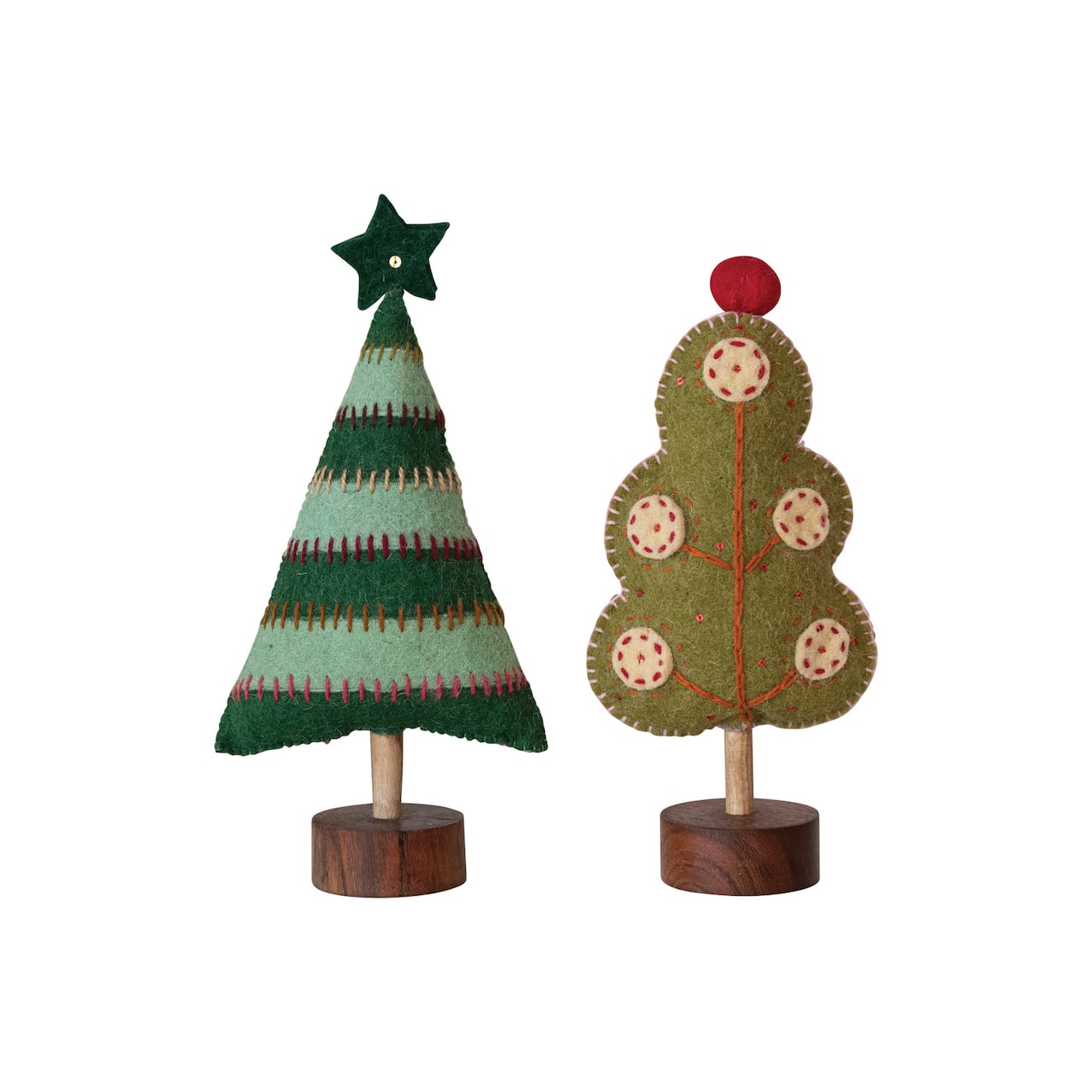 Hello Honey® 11.7" Embroidered Wool Felt Christmas Tree Accent Set